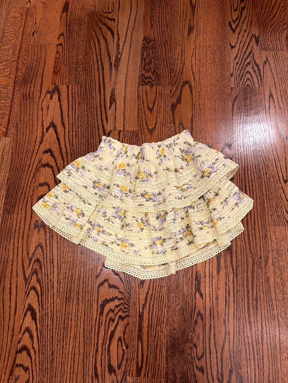 aerie Yellow Floral Tiered Lace Mini Skirt (s)